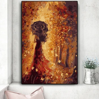

Abstract Maple Leaf Girl Oil Painting on Canvas Posters and Prints Scandinavian Wall Art Picture for Living Room Cuadros Decor