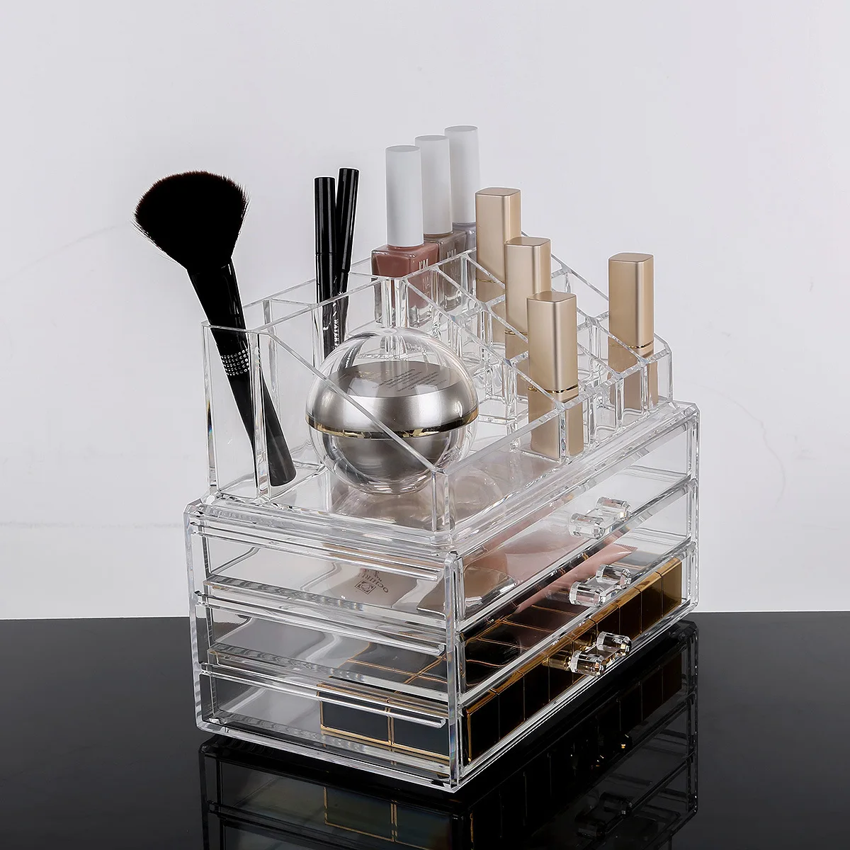 

Grid Three-Layer Drawer Desktop Household Transparent Acrylic Jewelry Makeup Skin Care Products Organizing Storage Box Set