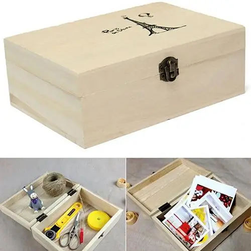 

Plain Unpainted Natural Wooden Tool Storage Box Memory Small Chest Craft Box