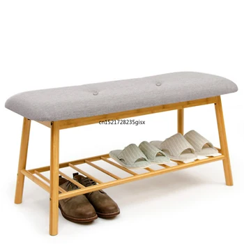 

Solid wood shoes bench European modern minimalist shoe rack stool fabric bed tail dressing stool