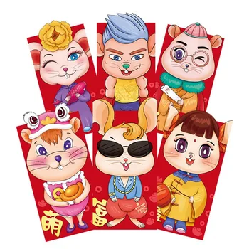 

6pcs/set Chinese New Year Red Money Envelope Year of the Rat 2020 Cartoon Packet