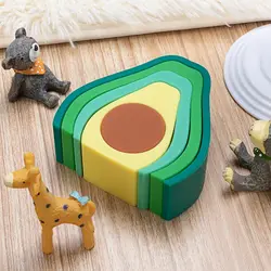 Anneau de dentition en Silicone pour bébé, dessin animé, avocat/pastèque, Jenga, sans BPA, 3D, bloc de construction pliant, jouets éducatifs 