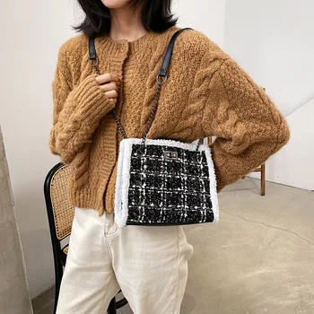 

Autumn Lady Messenger Bag Hasp Trunk Plaid Pattern Shoulder Street Chain Satchel Youth Ladies Simple Versatile Bag