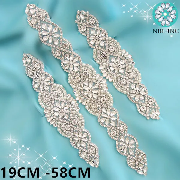 (1 PC) ceinture de robe de mariée de mariage avec des cristaux argentés strass appliques ceintures sans ruban pour robe de mariée WDD0152-WDD0403