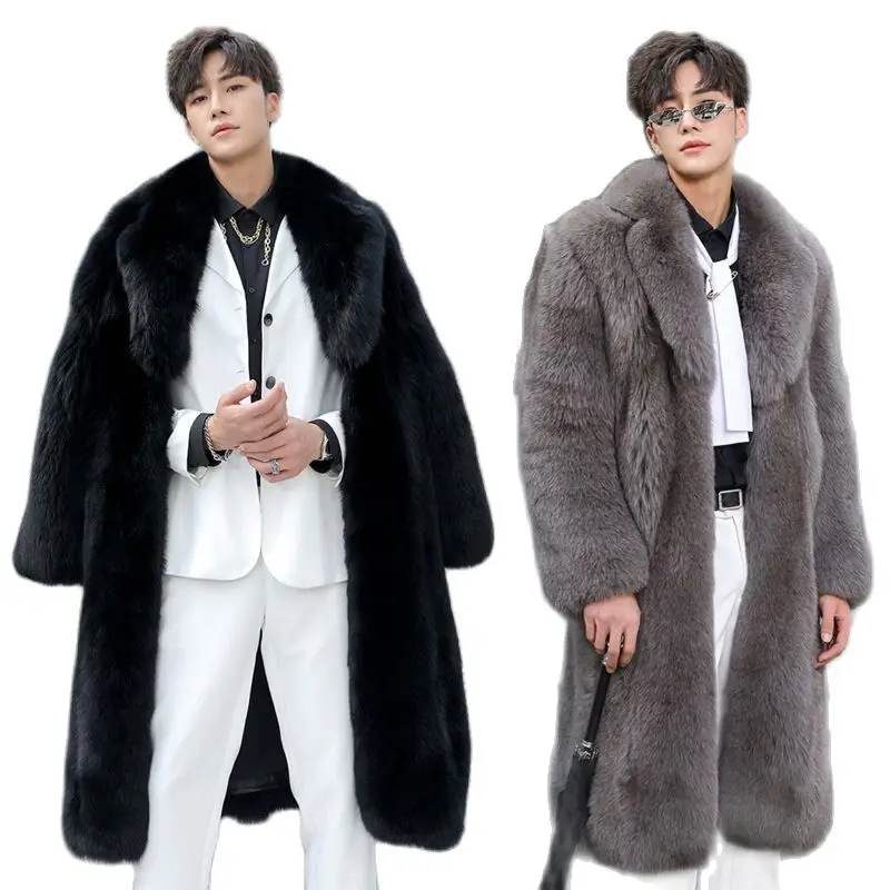 

S-9XL New Winter Clothing Imitation Fox Fur Long Overcoat with Fertilizer and Wool Warm Casual Windbreaker Men's Fur Coat