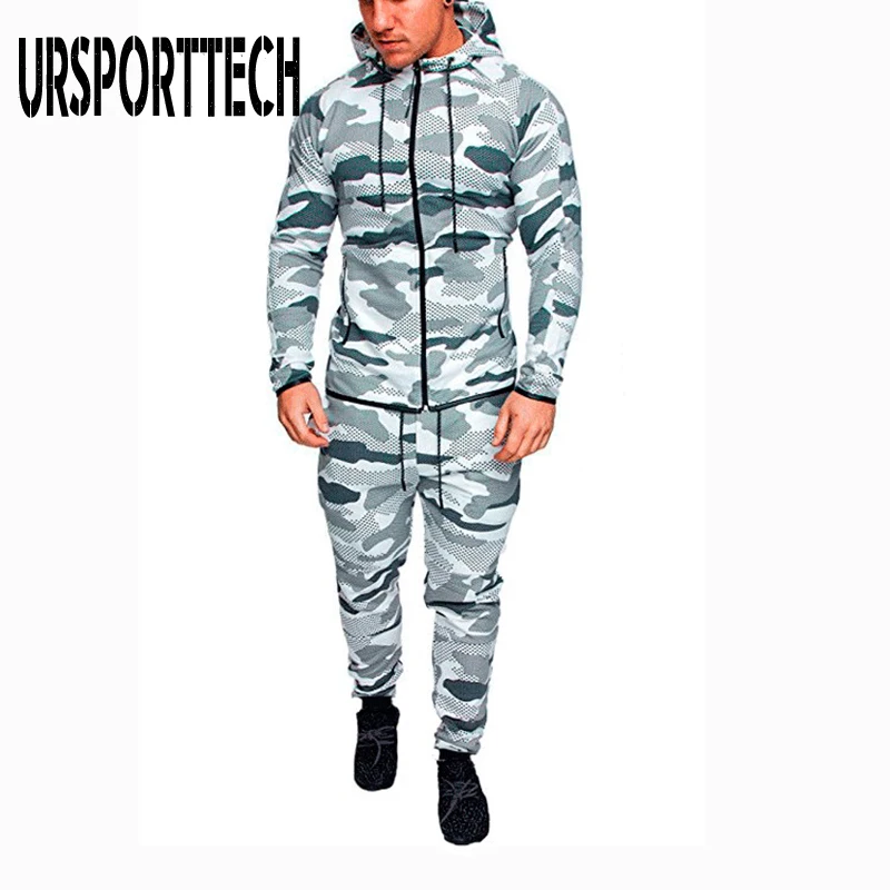 Hoodies Set Jogger-Set Sweatpants Gym Clothing Mens Tracksuits Work-Out Camouflage Man