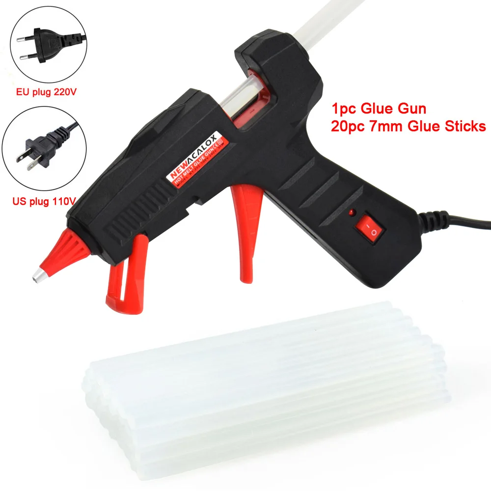 202 20PC Glue Gun NEWACALOX ЕС/США 100 В~ 240 В 30 Вт мини термоклеевой пистолет с 20 шт. 7 мм клеевые палочки для художественных ремесел школы домашнего ремонта DIY ручной инструмент - Цвет: 202 20PC Glue Gun