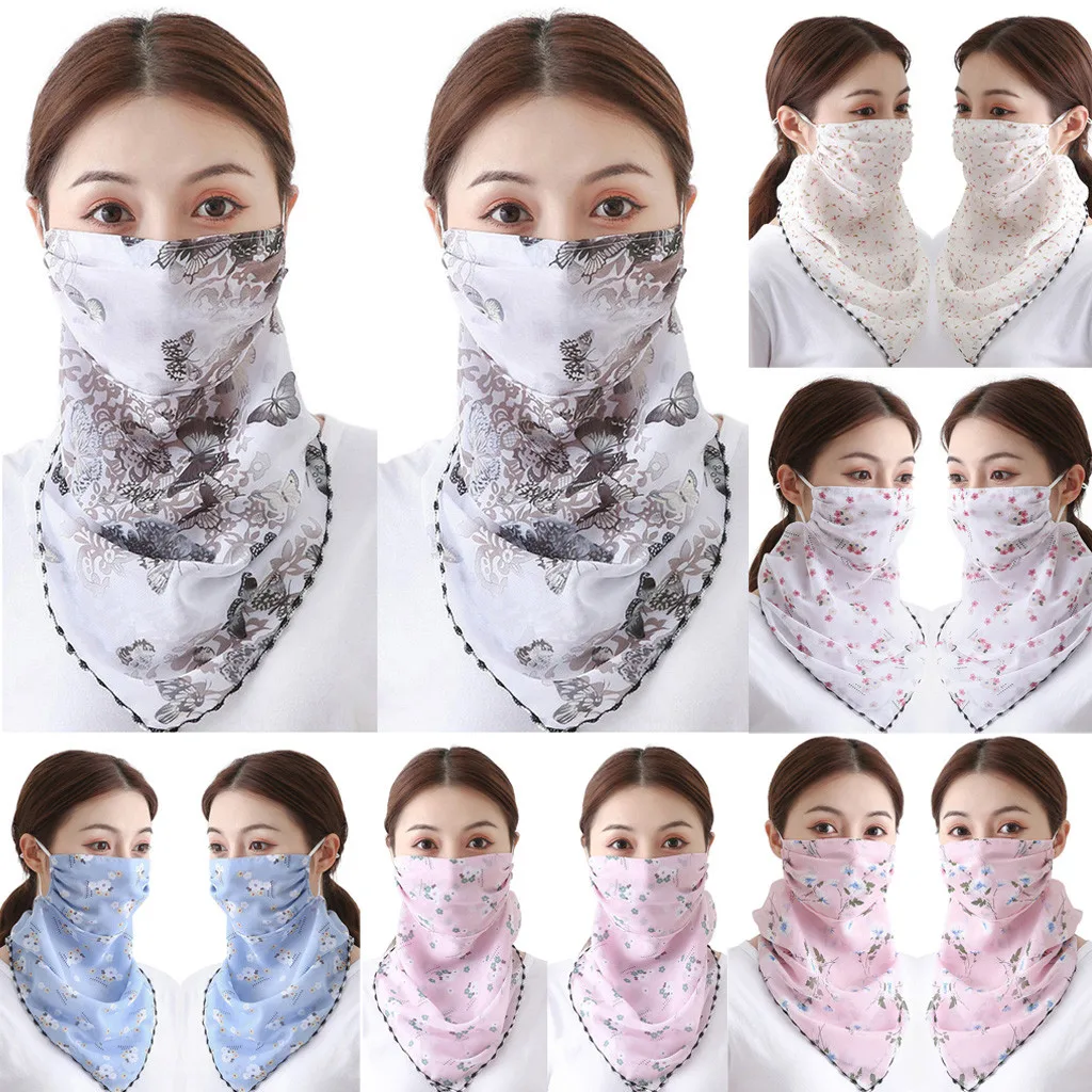 Шифоновый Велосипедный Чехол для лица женский шарф с принтом и защитой от солнца