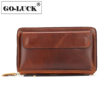 

New Men Clutch Wallet Cowhide Leather Business OL Mobile Phone Pouch Passport Wallet Men's Purse Wristband Coin Cards Zipper Bag