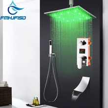 Fmhjfisd встроенный ящик с цифровым дисплеем смеситель для душа для ванной с 3 вариантами смеситель для ванной светодиодный насадка для душа водопад носик