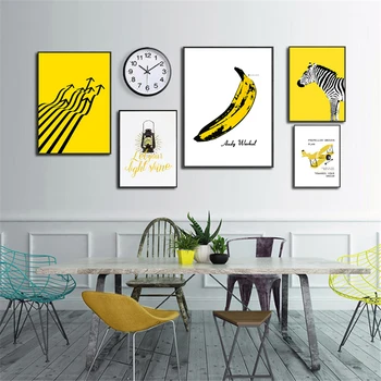 

Modern Abstract Letters Combination Wall Art Nordic Canvas Painting Room Posters and Prints Black Yellow Banana Horse Pictures