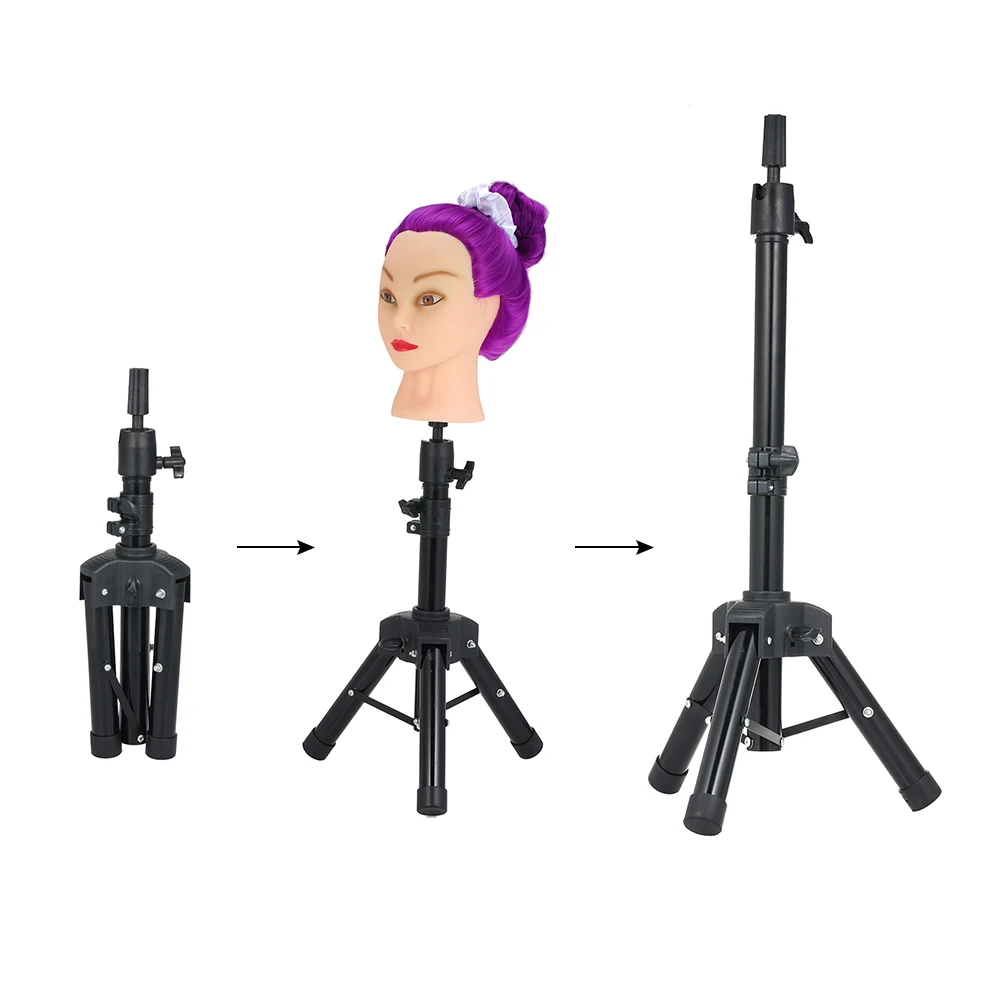 Adjustable Head Tripod Mannequin Head Tripod Wig Stand Metal Tripod Stand with Thick Leg Cosmetology Training Doll Head Stand