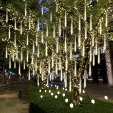 

YLT LED Meteor Shower Rain Lights Waterproof Falling Raindrop Fairy String Light for Christmas Holiday Party Patio Decor 30/50CM