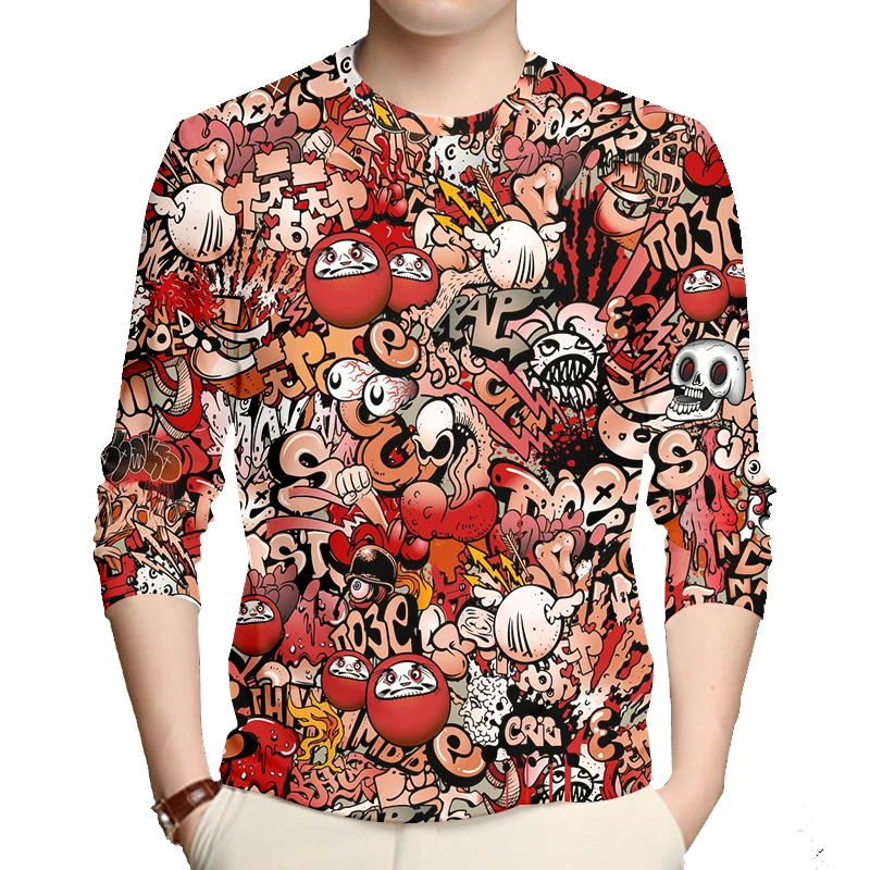 

OGKB Long-sleeve Tshirts 3D Print Graffiti Street Style Funny Casual Anime Shirt Women Hip Hop Streetwear Dropshipping Wholesale