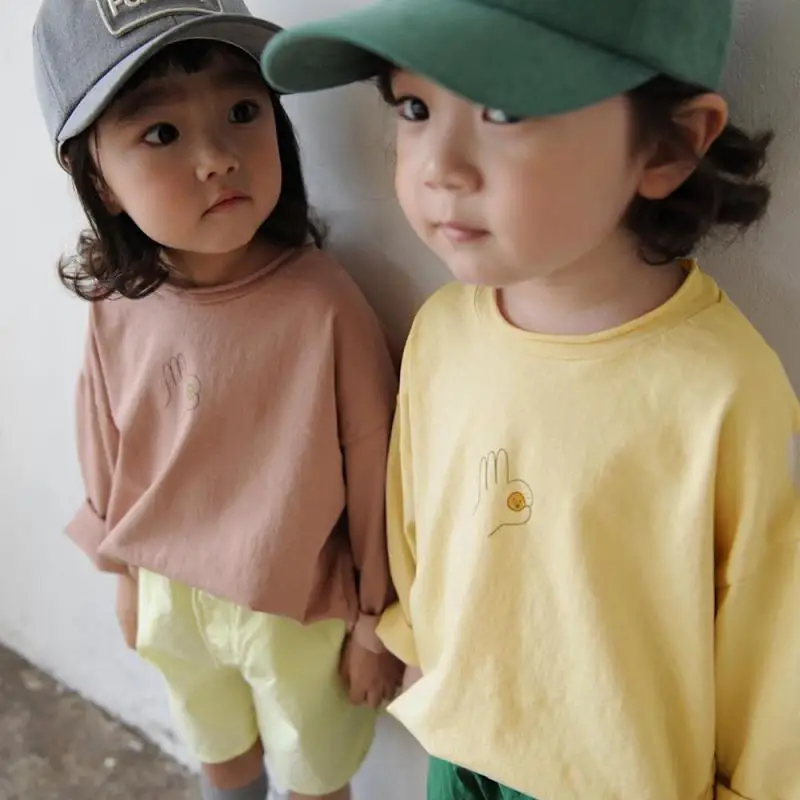 

2023 Spring New Korean Children T-shirt For Girl Summer Cotton Long Sleeve Tops 2-6 Years Old Kids Clothes Yellow Boys T Shirts