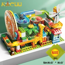 Blocs de Construction pour enfant, plateau tournant de grande taille, avec entonnoir à grosses particules, glissants, briques de Construction, jouets