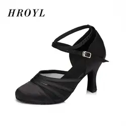 HROYL/женская танцевальная обувь; Танцевальная обувь на каблуке для латинских танцев, танго; Обувь для бальных танцев с шелковым принтом для