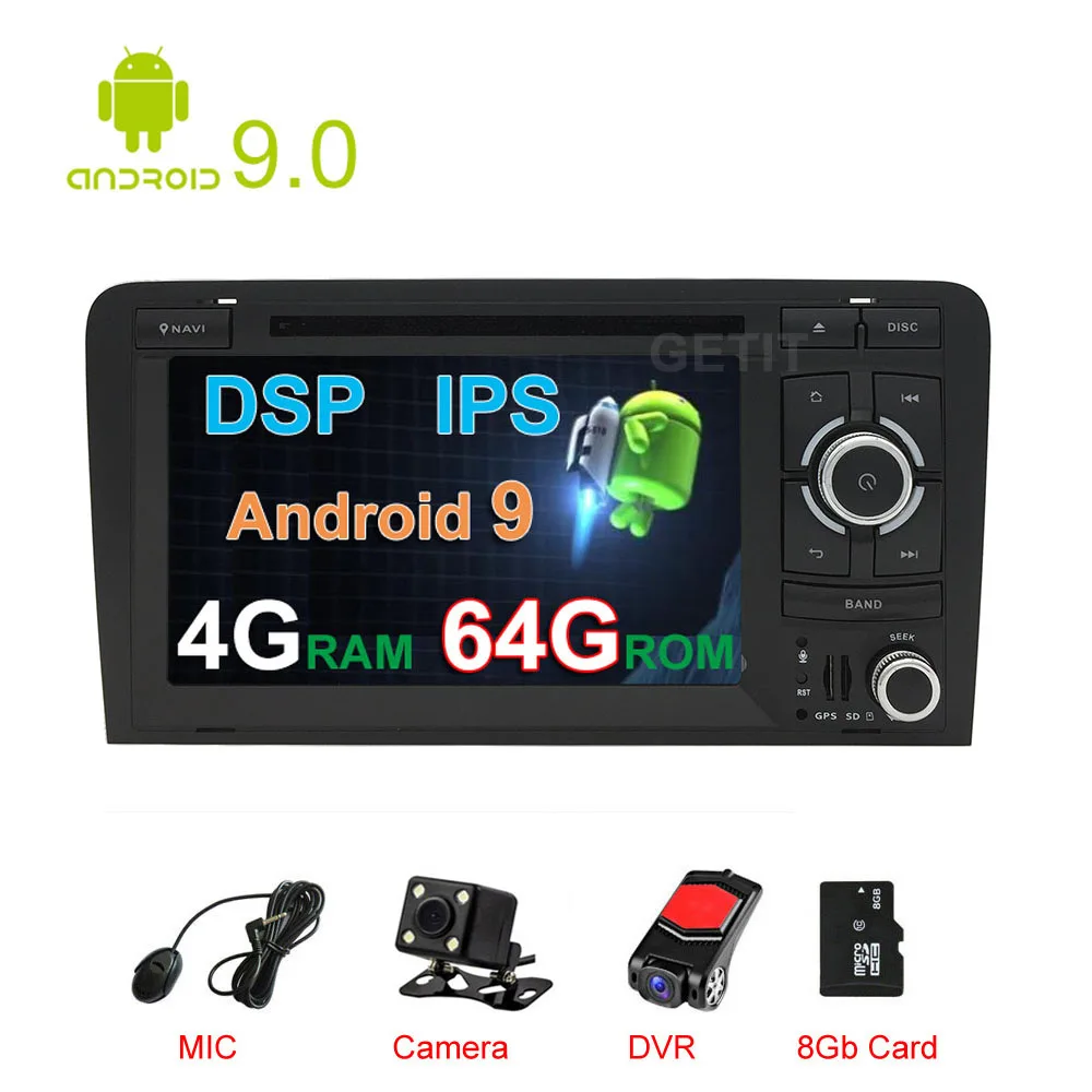 

DSP IPS 64G Car DVD Stereo Multimedia Radio Android 9 for Audi A3 8P S3 RS3 Sportback with WiFi BT GPS Radio