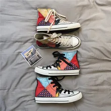 Парусиновая мужская повседневная обувь с граффити; джинсовые кроссовки; Мужская Вулканизированная обувь; оксфорды; обувь на резиновой подошве; Мужская Летняя обувь; UK-72