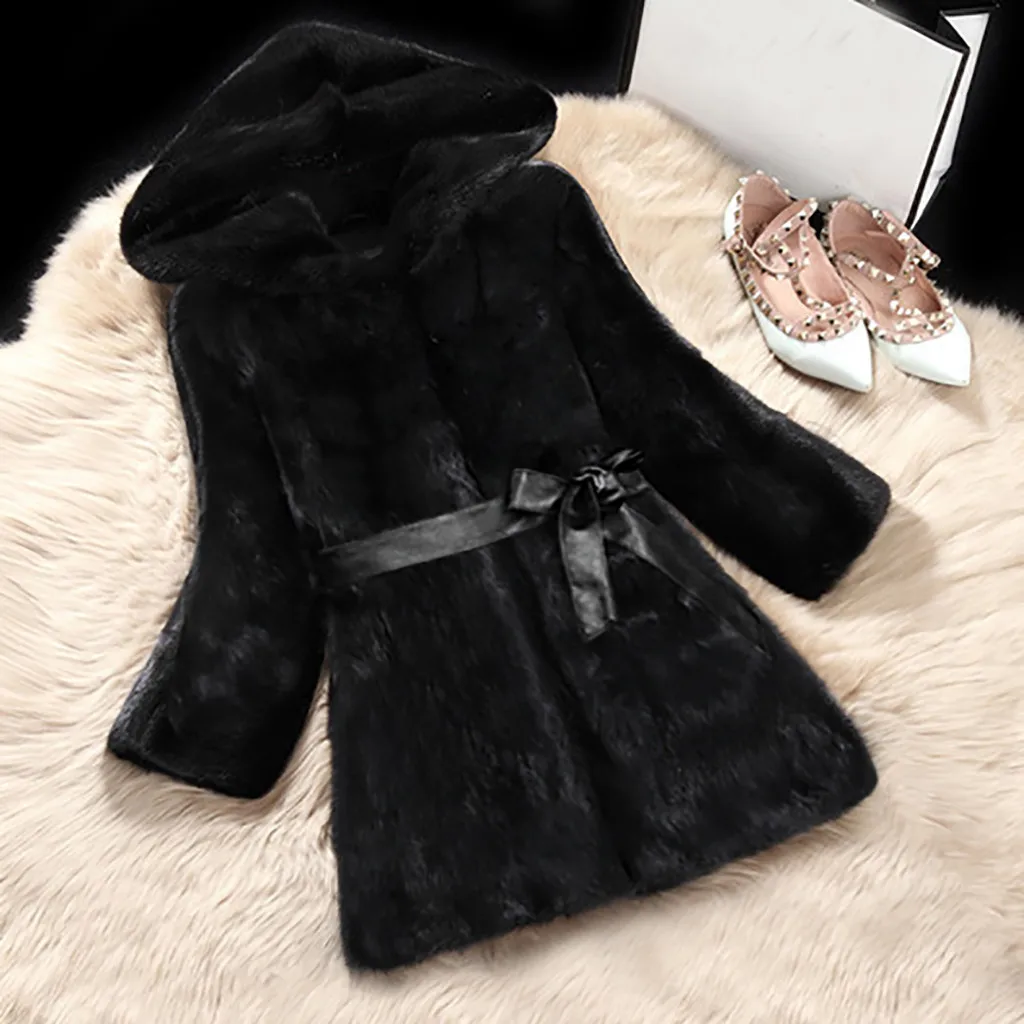 Женское пальто, женское теплое пальто из искусственного меха, зимняя куртка с v-образным вырезом, однотонная длинная одежда размера плюс S-3XL, верхняя одежда fourrure femme