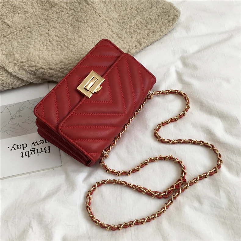 Burminsa Elegant Quilted Chain Crossbody Bags For Women Unique Design Lock High Quality Soft PU Female Shoulder Bags Autumn