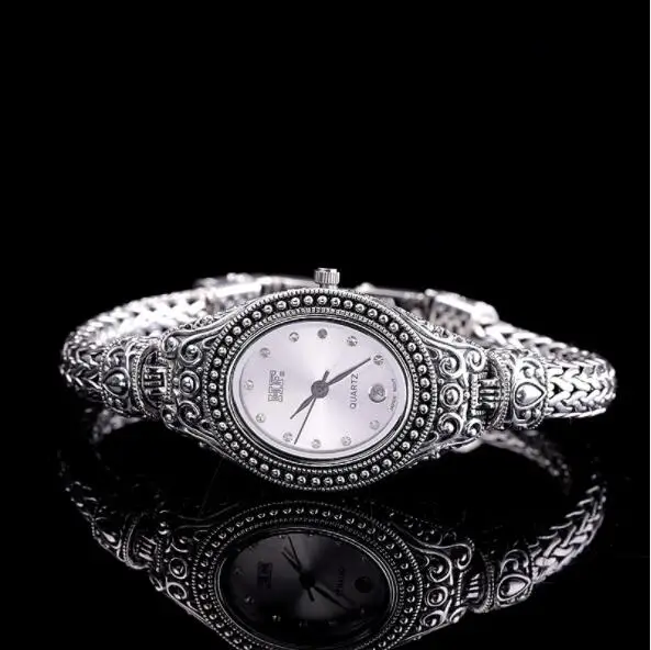 white Серебро 925 пробы s925 Серебряные Браслеты для женщин новые модные ювелирные изделия тайский серебряный браслет часы для женщин - Окраска металла: white