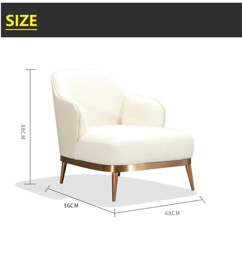 Golden Base GrayWhite Velvet Leisure Lobby Chaise Chair Chrome Stainless Steel Modern for Hotel  (2)