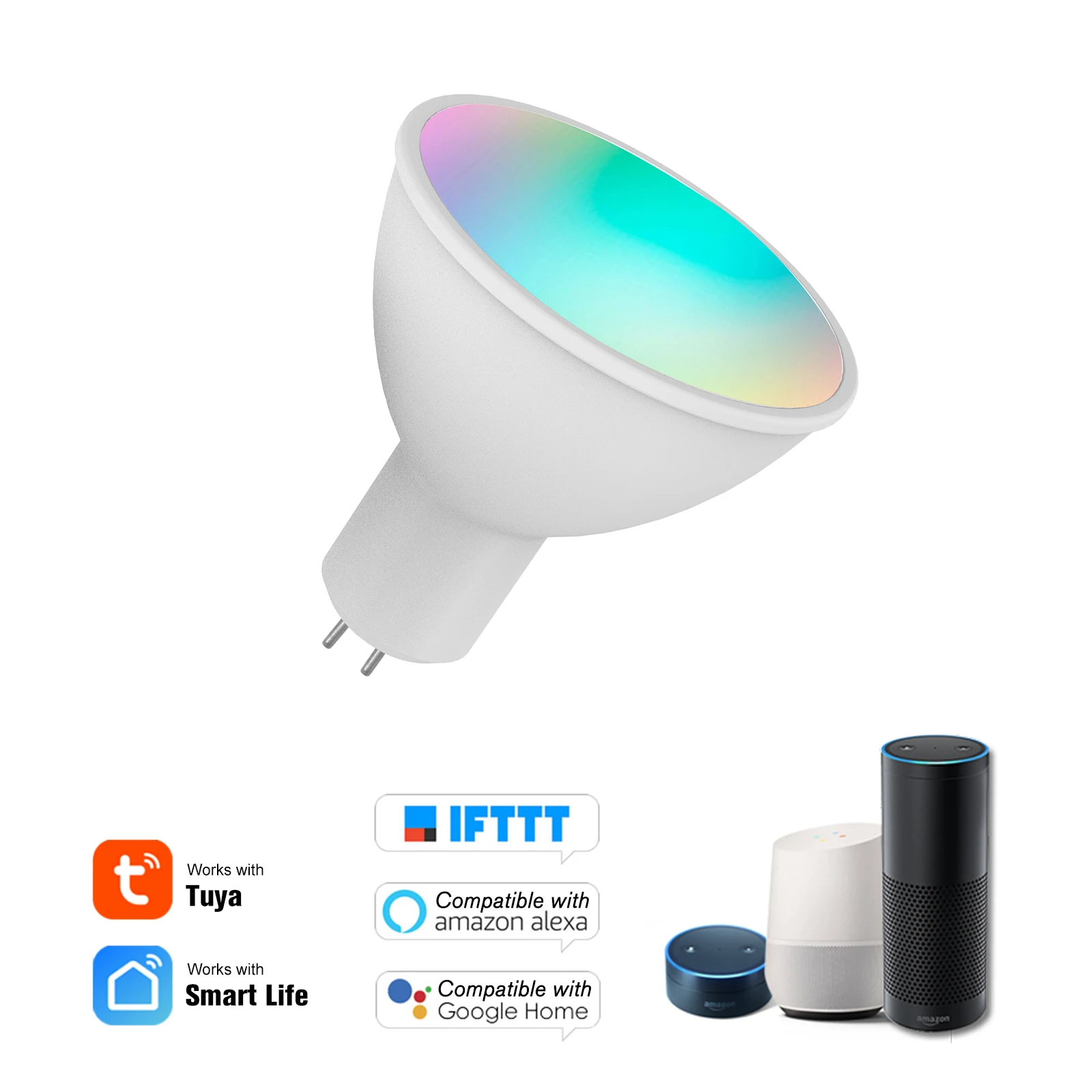 WiFi Smart Bulb RGB+W+C LED Bulb 5W GU5.3 Dimmable Light Phone APP Remote Control Compatible with Alexa Google Home