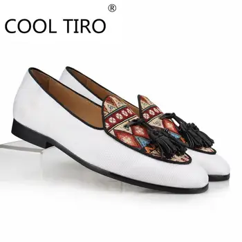 

Cool Tiro printing Canvas Loafers Men's smoking shoes Slip-On Moccasins with leather Tassels Slippers Casual shoes Man Flats