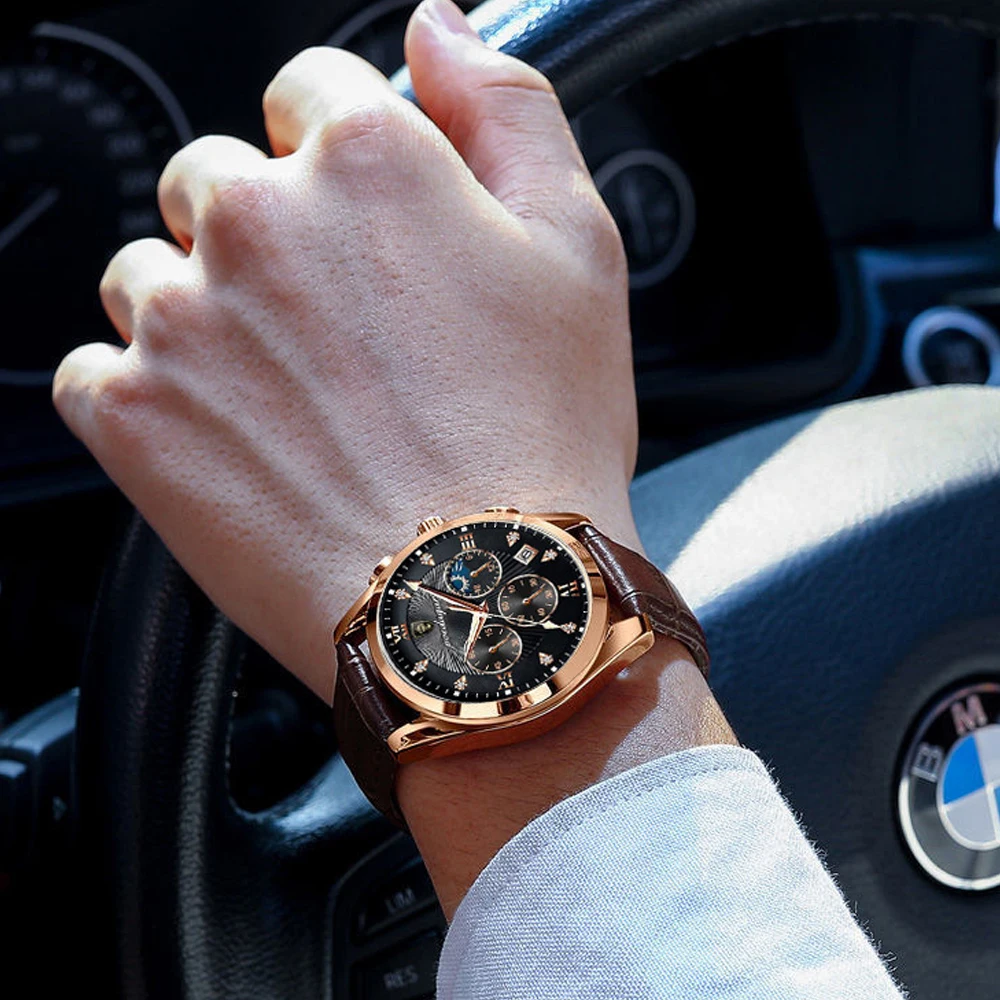 POEDAGAR Men Watches Waterproof 2021 Fashion New Leather  Luminous Wristwatch Top Brand Luxury Mens Quartz Relogio Masculino 6