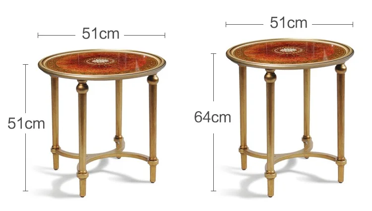 Круглый журнальный столик 51 см/маленький чайный столик с позолоченными деревянными ножками/высота 64 см или 51 см