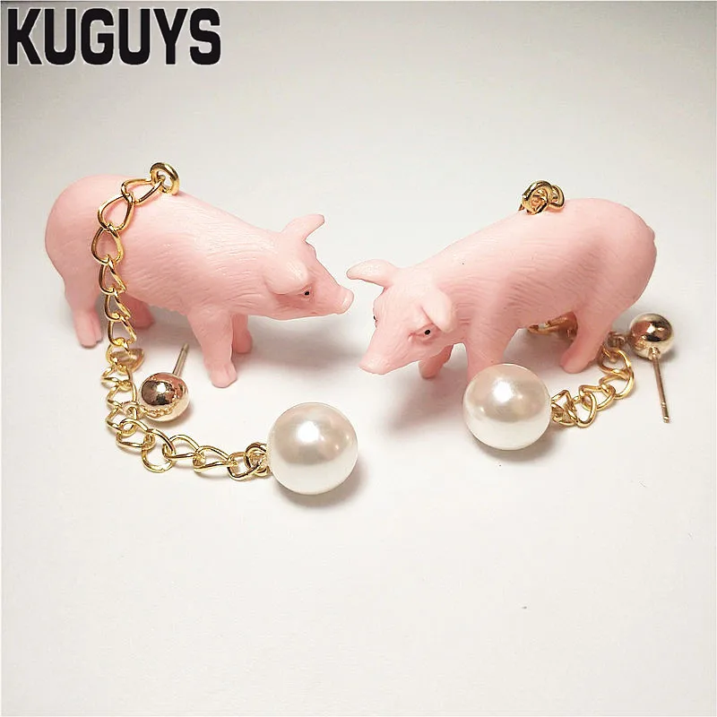

Женские серьги-подвески KUGUYS, милые розовые серьги с жемчужинами в виде Свинки, модные ювелирные украшения, аксессуары для девочек