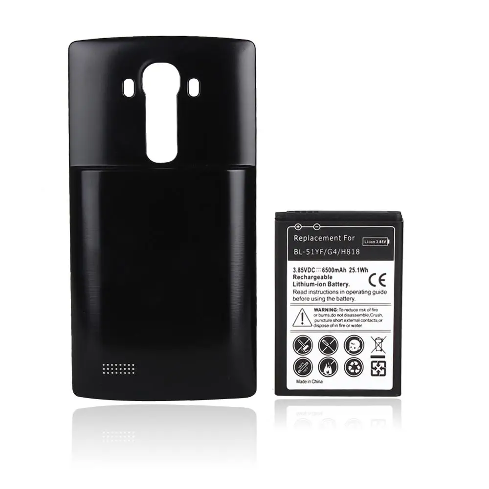 Высокая Ёмкость 6500 мА/ч, литий-ионный Батарея с задняя крышка чехол для LG G4 BL-51YF/H818 H815 H818N телефон Батарея акумуляторная батарея - Цвет: Черный