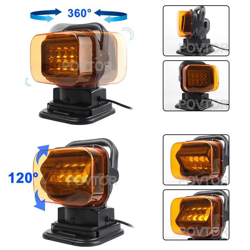 Желтый беспроводной поисковый светильник с дистанционным управлением 50 Вт 12 и 24 В 7 дюймов Вращающийся светодиодный светильник для автомобиля, лодки, внедорожника