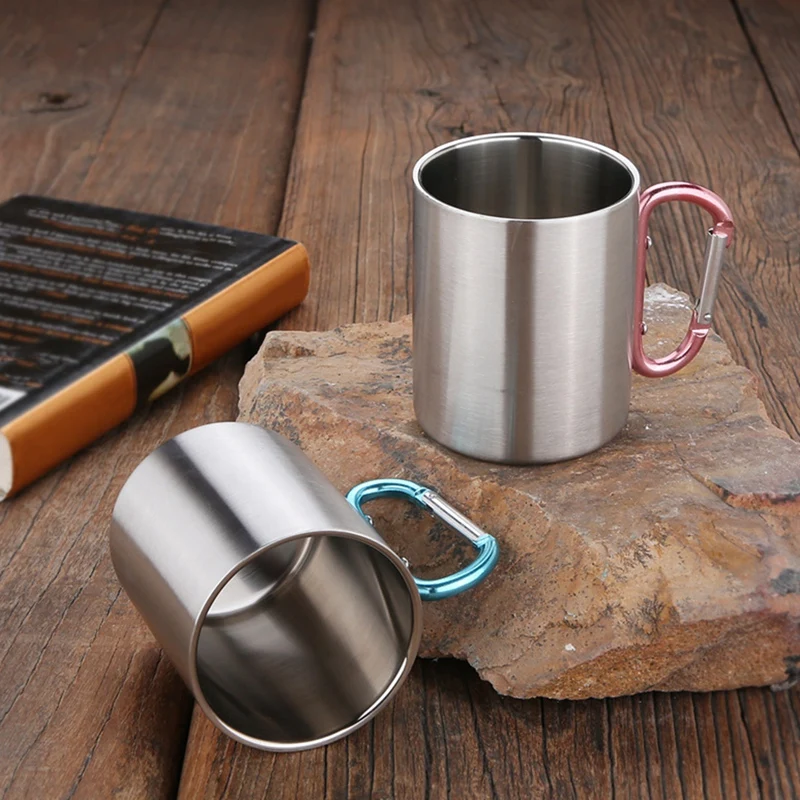 

350ML Isolating Travel Mug Double Wall Stainless Steel Outdoor Children Cup Carabiner Hook Handle Heat Resistance