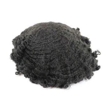 

Durable Skin Base 8mm Deep Curl Men Human Hair System Replacement Toupee Hairpiece Installation Wig Prosthesis for Hair Loss