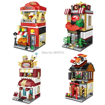 

hot Lepining city creators architecture sushi Haagen-Dazs ice cream Pizza shop mini Micro Diamond Blocks model bricks toys gift