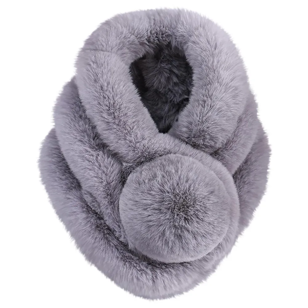 Женский Зимний искусственный мех, теплый шарф, модный утолщенный мех, искусственный мех, трава, шарфы, палантин, белый помпон,# YL5 - Цвет: Gray