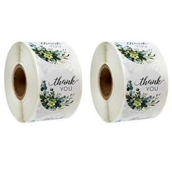

2 Rolls of 500 Green Floral Thank You Stickers Christmas Gift Decoration Stickers Scrapbook Packaging Stationery Stickers