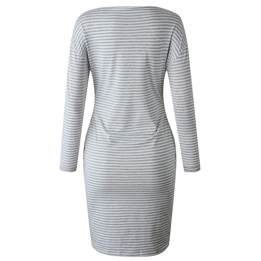 FREE OSTRICH  Hot Sales Womens Holiday New Autumn Models Fashion Stripes Long Sleeves Slim Plus Size Casual Loose Dress 930