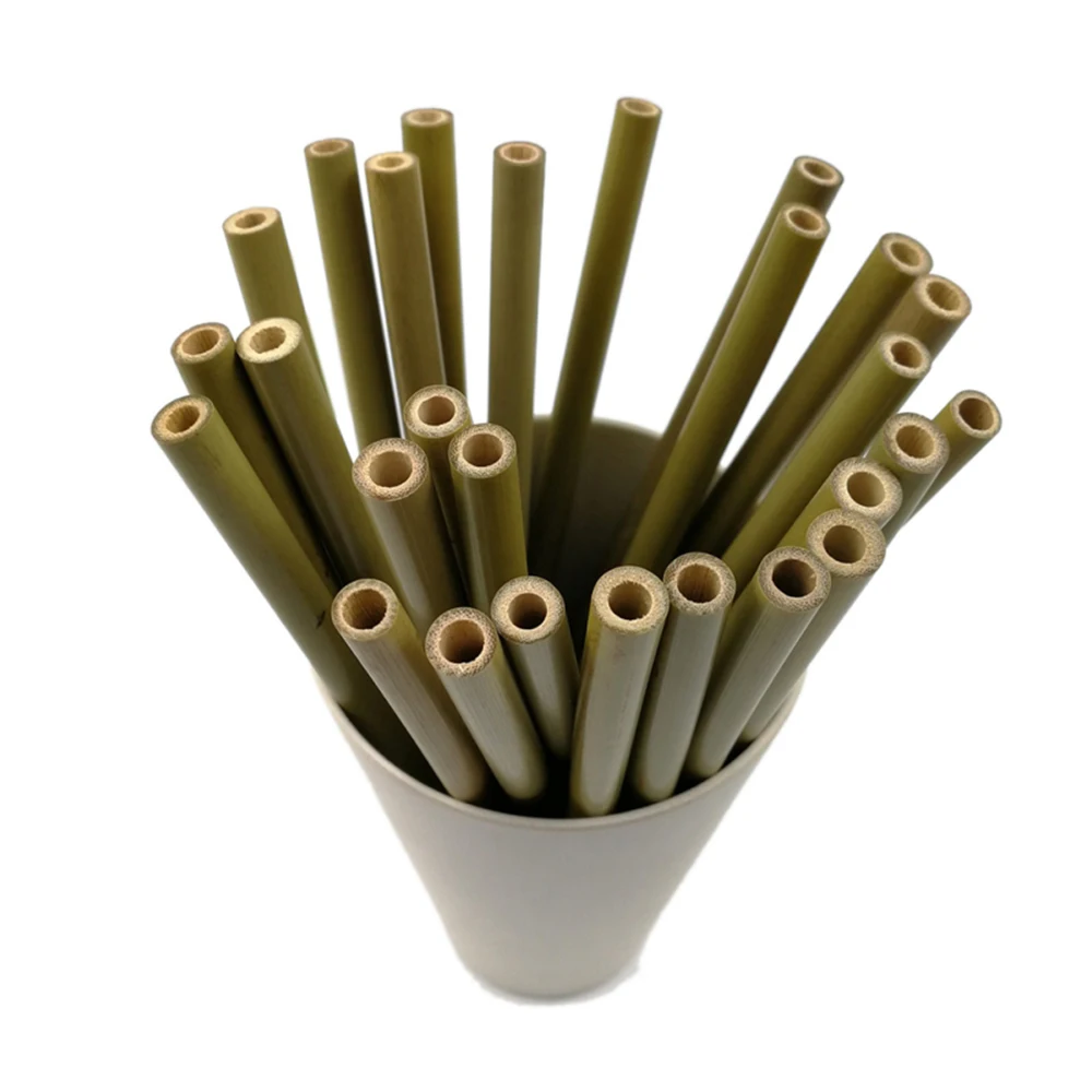 10Pcs 20cm Natural Pure Reusable Bamboo Straw 1pc Round Tea Cups Eco Friendly Wooden Water Drinking Cup Tumble Resistant Mugs