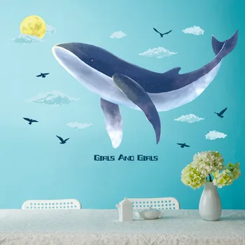 

DIY Flying Whale Cartoon Wall Sticker for Bathroom Tile Stickers Removable Vinyl Posters Kids Room Decoration House Decor