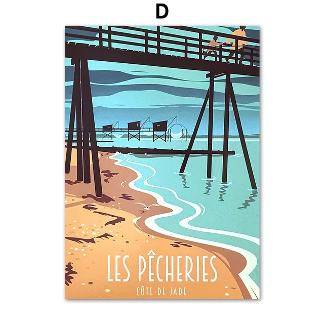 Famous City Retro Travel France Piriac Wall Art Canvas Painting Nordic Posters And Prints Wall Pictures For Living Room Decor D