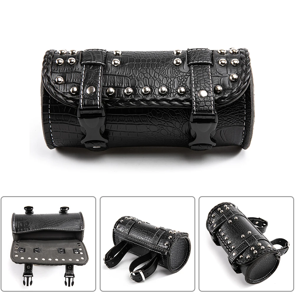 

Motorcycle Handlebar Bag Saddlebag Tool Roll Bag PU Leather Storage Fork Bag for Harley Honda Yamaha Suzuki