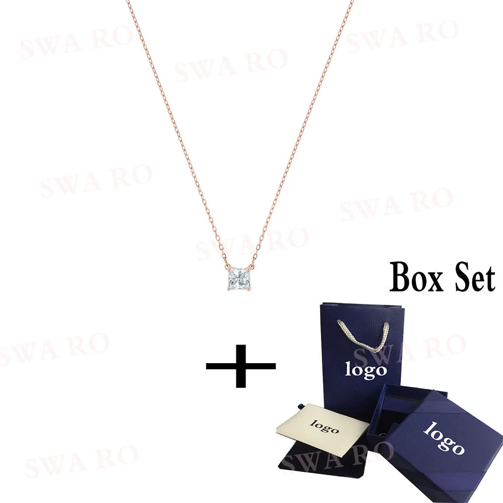 

SWA 2019 Sleek And Simple Versatile New Attract Necklace Rose Gold Sparkling Square Crystal For Romantic Gifts For Women