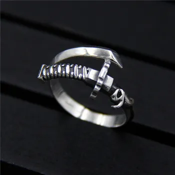 

925 Sterling Silver Sword Shape Resizable Open Rings for Men Fine Jewelry