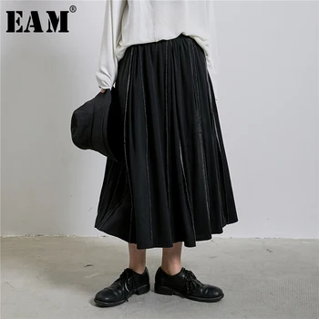 

[EAM] High Elastic Waist Black Line Spit Joint Temperament Half-body Skirt Women Fashion Tide New Spring Autumn 2020 1R276