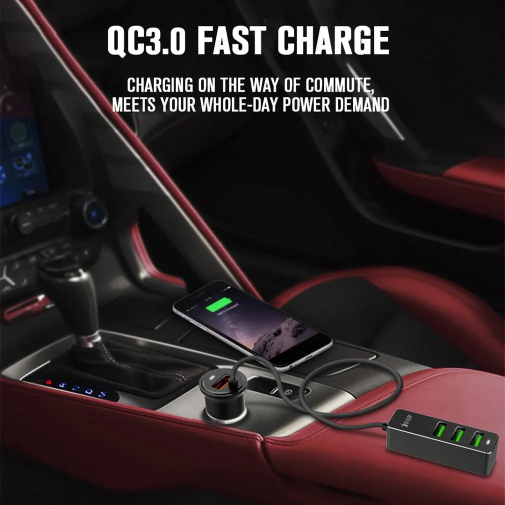 4 порта USB Автомобильное зарядное устройство QC3.0 быстрое зарядное устройство Универсальный USB быстрый адаптер с 120 см удлинитель Кабель для MPV автомобильный телефон C61