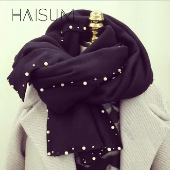 

2018 Women Scarf Hot Sale Scarf Haisum Fashion Pearl Design Pure Color Imitation Lady's Winter Long Warm Woman Shawl 6 W020