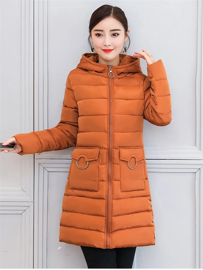 Women Winter Parkas And Jacket Medium Long Hooded Down Cotton Coats Thicked Warm Padded Winter Jacket Plus Size 3XL W1345 - Цвет: Coffee color